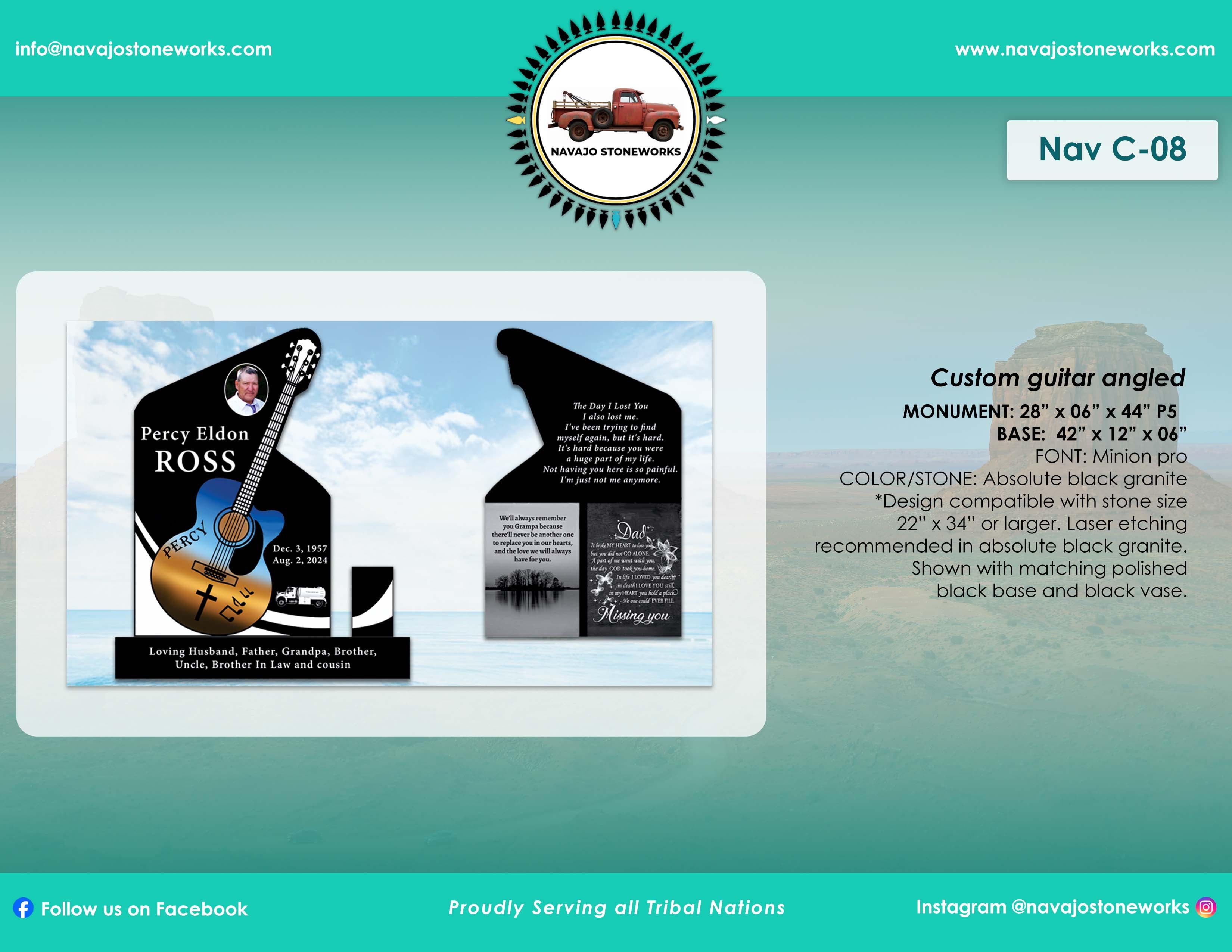 Custom Guitar Angled Memorial