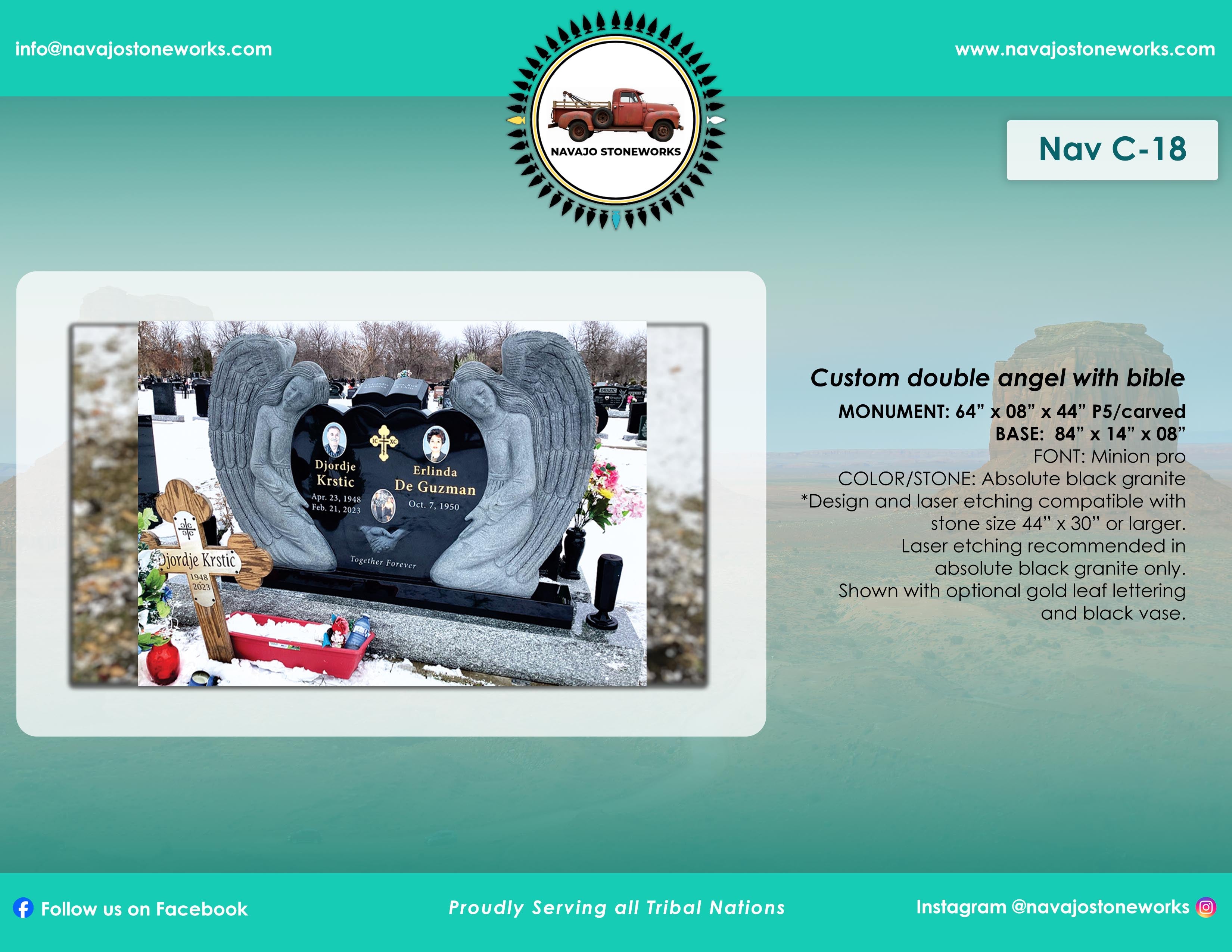 Custom Double Angel with Bible Memorial